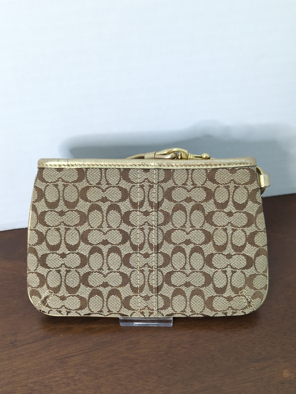 Coach Signature Canvas and Leather Wristlet With Snap Head, Tattersall Lining - Picture 4 of 10